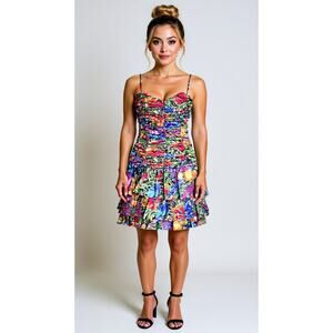 Vintage Avon Fashions 80s Colorful Prom Floral Tiered Prom Dress Size M 8 9 10